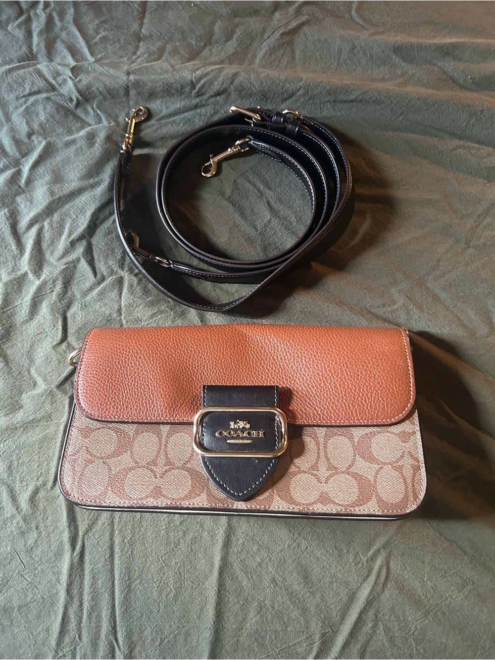 Coach Two-Tone Signature Canvas & Leather Crossbody in Brown/Black